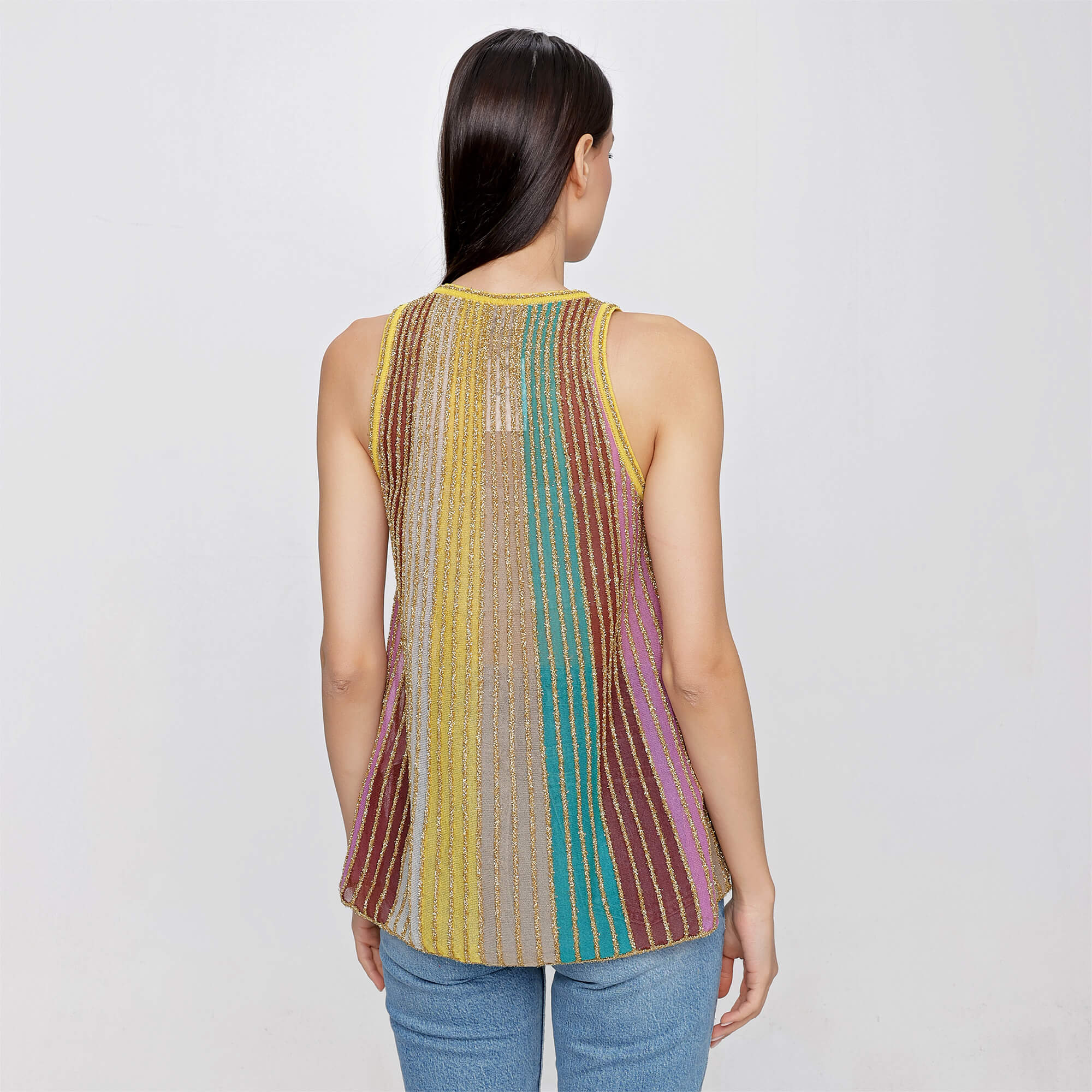 Missoni - Yellow Knit Metallic Stripe Knit Blouse